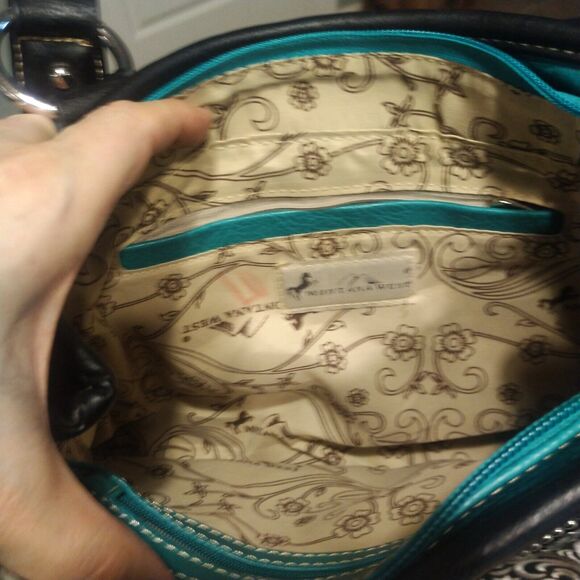 Montana West Womens Blue Conceal Carry Handbag Purse Rhinestone Buckle Studs EUC - Picture 11 of 16